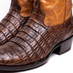 Marco Di Milano Phoenix Aged Maple Caiman Crocodile Round Toe Cowboy Boots