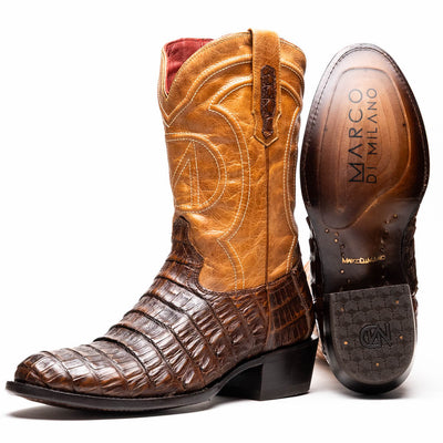 Marco Di Milano Phoenix Aged Maple Caiman Crocodile Round Toe Cowboy Boots 1   - from alligatorwarehouse.com