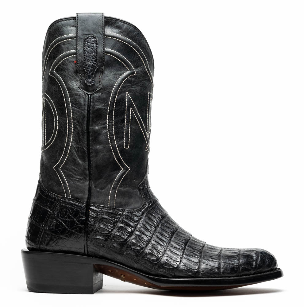 Marco Di Milano Phoenix Black Caiman Crocodile Round Toe Cowboy Boots