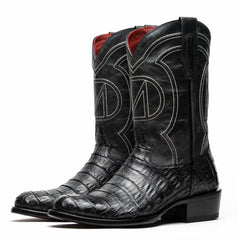 Marco Di Milano Phoenix Black Caiman Crocodile Round Toe Cowboy Boots