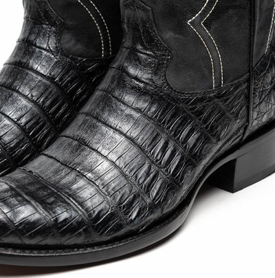Marco Di Milano Phoenix Black Caiman Crocodile Round Toe Cowboy Boots 4   - from alligatorwarehouse.com