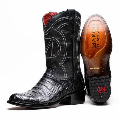 Marco Di Milano Phoenix Black Caiman Crocodile Round Toe Cowboy Boots 1   - from alligatorwarehouse.com