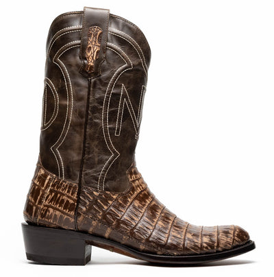 Marco Di Milano Phoenix Stone Brown Caiman Crocodile Round Toe Cowboy Boots 2   - from alligatorwarehouse.com