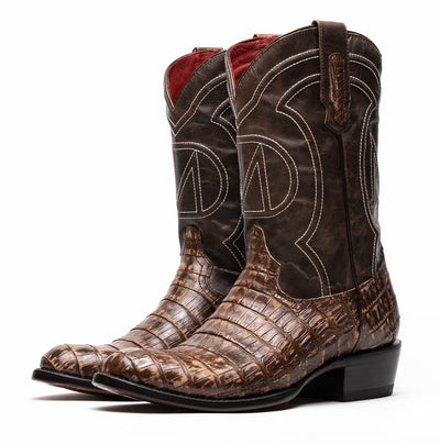 Marco Di Milano Phoenix Stone Brown Caiman Crocodile Round Toe Cowboy Boots 3   - from alligatorwarehouse.com