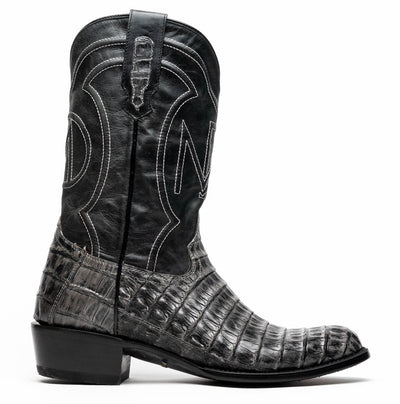 Marco Di Milano Phoenix Stone Gray Caiman Crocodile Round Toe Cowboy Boots 2   - from alligatorwarehouse.com