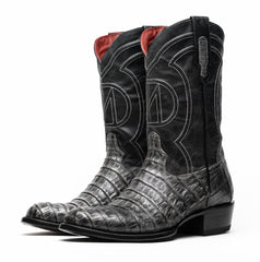 Marco Di Milano Phoenix Stone Gray Caiman Crocodile Round Toe Cowboy Boots