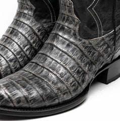 Marco Di Milano Phoenix Stone Gray Caiman Crocodile Round Toe Cowboy Boots