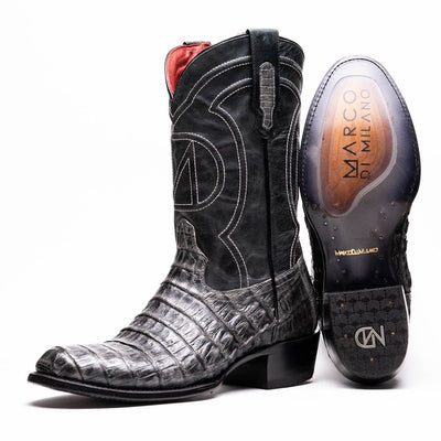 Marco Di Milano Phoenix Stone Gray Caiman Crocodile Round Toe Cowboy Boots 1   - from alligatorwarehouse.com