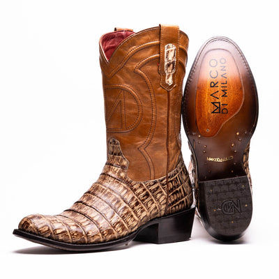 Marco Di Milano Phoenix Stone Orix Caiman Crocodile Round Toe Cowboy Boots 1   - from alligatorwarehouse.com