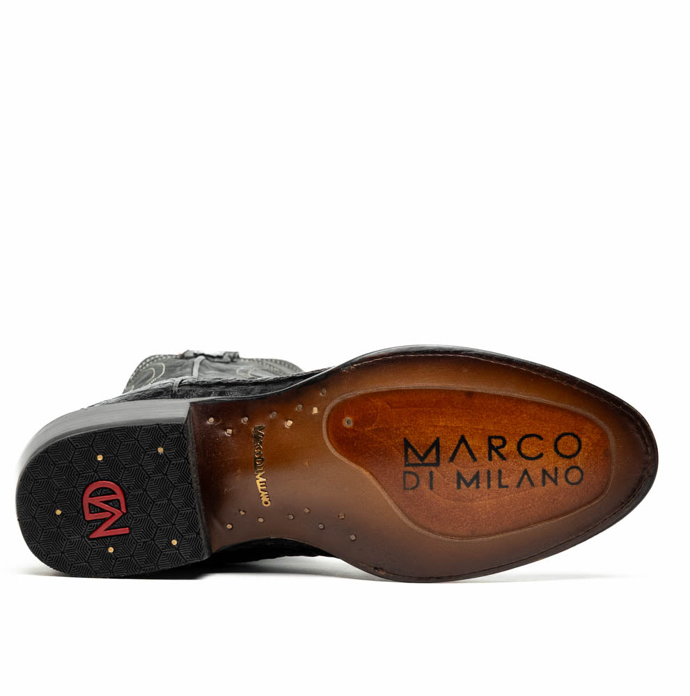 Marco Di Milano Phoenix Black Caiman Crocodile Round Toe Cowboy Boots