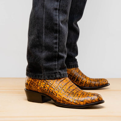 Marco Di Milano Phoenix Mustard Brown Caiman Crocodile Round Toe Cowboy Boots 9   - from alligatorwarehouse.com