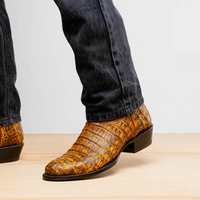 Marco Di Milano Phoenix Mustard Brown Caiman Crocodile Round Toe Cowboy Boots 10   - from alligatorwarehouse.com