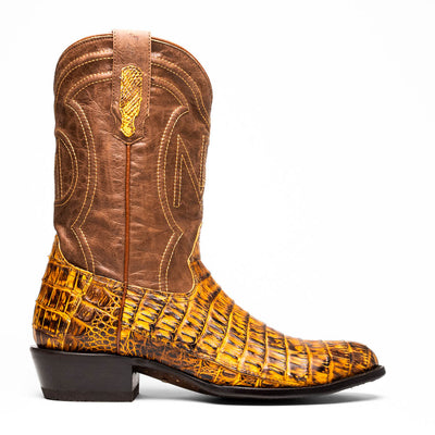 Marco Di Milano Phoenix Mustard Brown Caiman Crocodile Round Toe Cowboy Boots 2   - from alligatorwarehouse.com