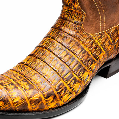Marco Di Milano Phoenix Mustard Brown Caiman Crocodile Round Toe Cowboy Boots 3   - from alligatorwarehouse.com
