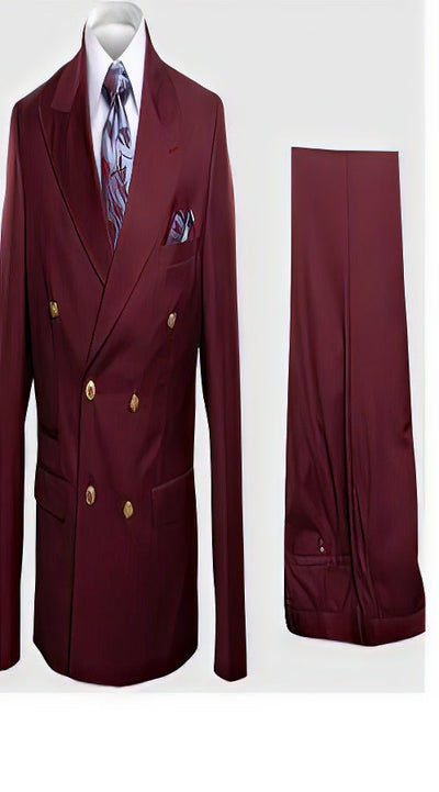 Rossiman Burgundy Men's Suit Double Breasted Slim Fit 1 54-L-jckt-JA58647  - from alligatorwarehouse.com
