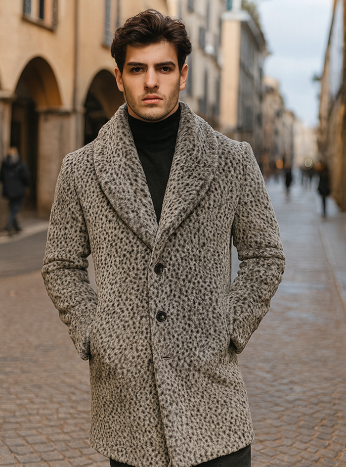 Pimp Coat for Men – 1920s Gangster Leopard Faux Fur Full Length Overcoat