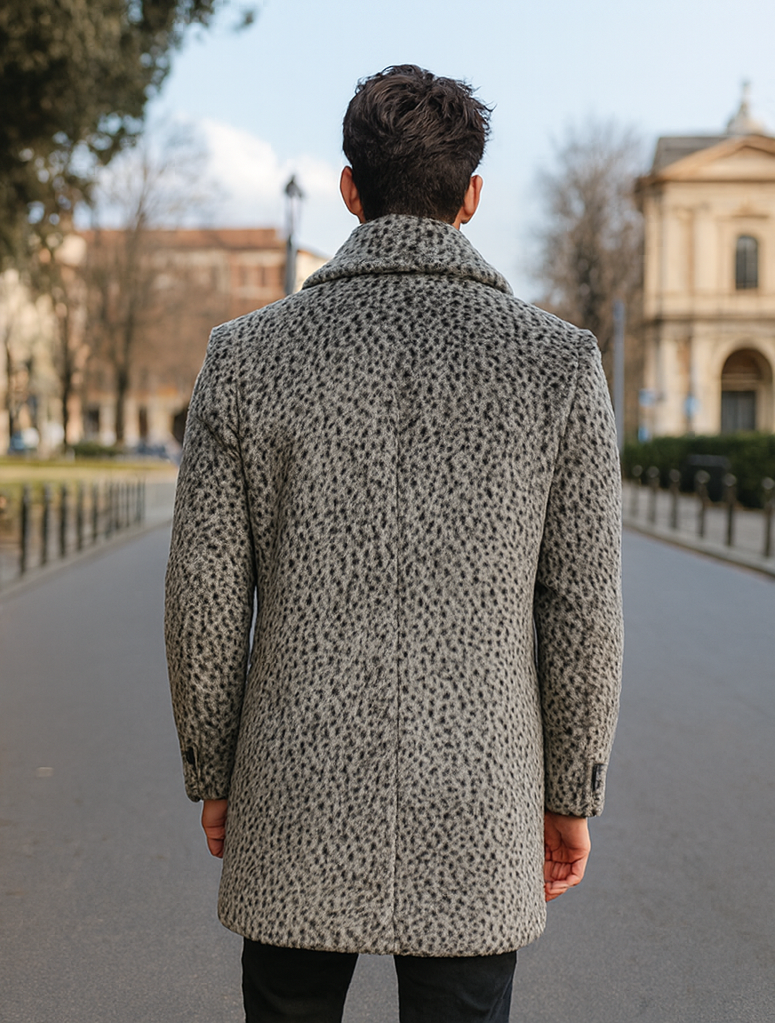 Pimp Coat for Men – 1920s Gangster Leopard Faux Fur Full Length Overcoat