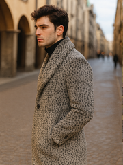 Pimp Coat for Men – 1920s Gangster Leopard Faux Fur Full Length Overcoat