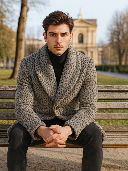 Pimp Coat for Men – 1920s Gangster Leopard Faux Fur Full Length Overcoat