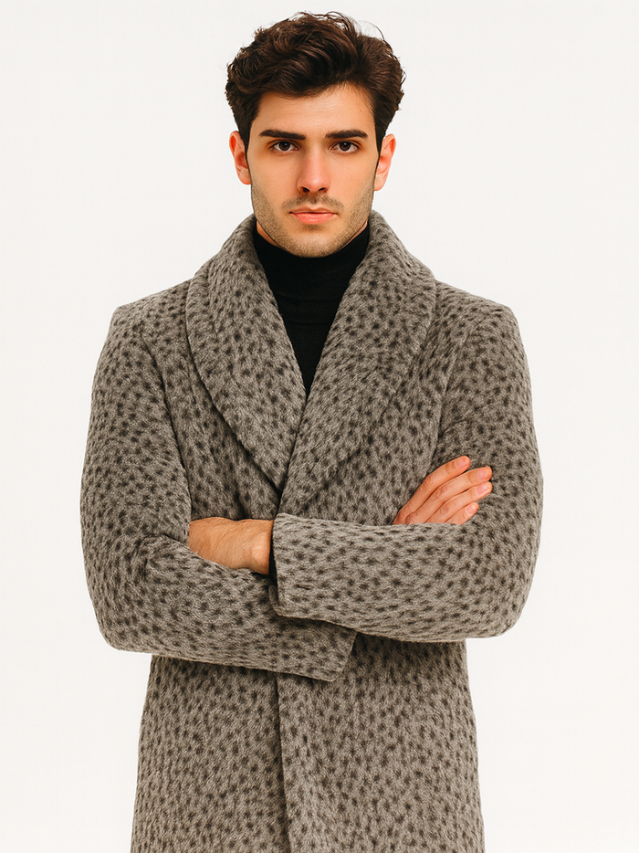 Pimp Coat for Men – 1920s Gangster Leopard Faux Fur Full Length Overcoat