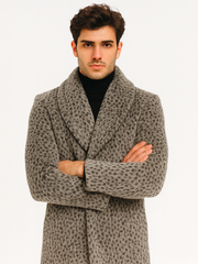 Pimp Coat for Men – 1920s Gangster Leopard Faux Fur Full Length Overcoat