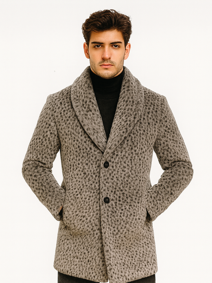 Pimp Coat for Men – 1920s Gangster Leopard Faux Fur Full Length Overcoat