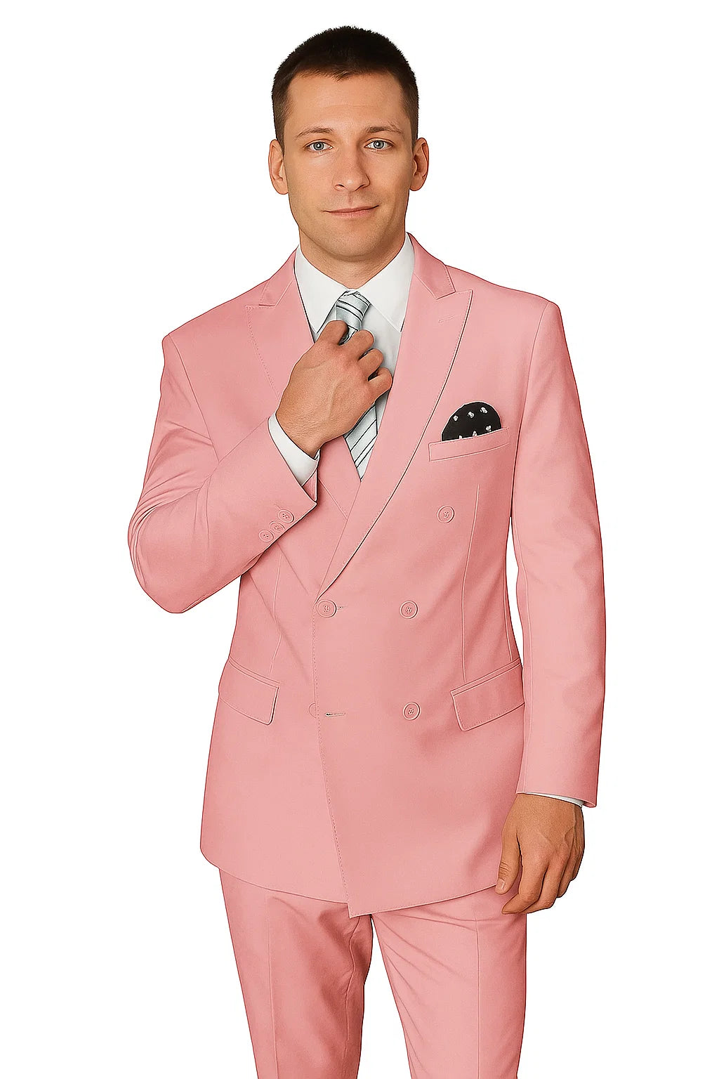 Elegant Men’s Double-Breasted Wool Suit in Soft Blush Pink 5   - from alligatorwarehouse.com