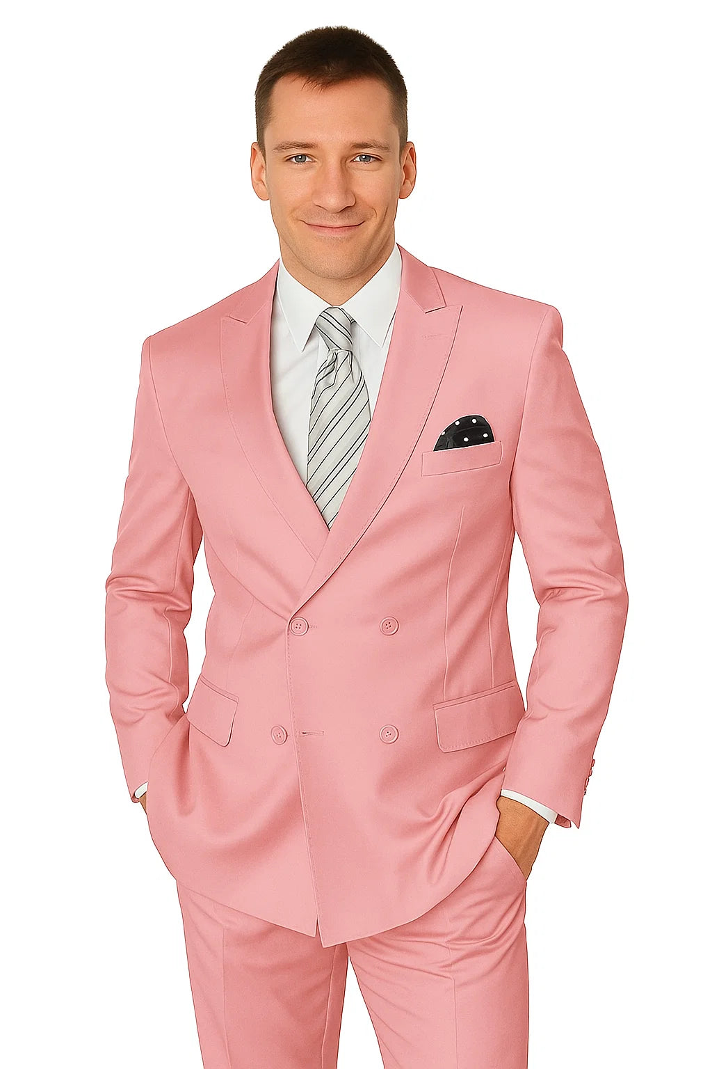 Elegant Men’s Double-Breasted Wool Suit in Soft Blush Pink 6   - from alligatorwarehouse.com