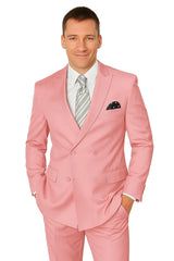 Elegant Men’s Double-Breasted Wool Suit in Soft Blush Pink