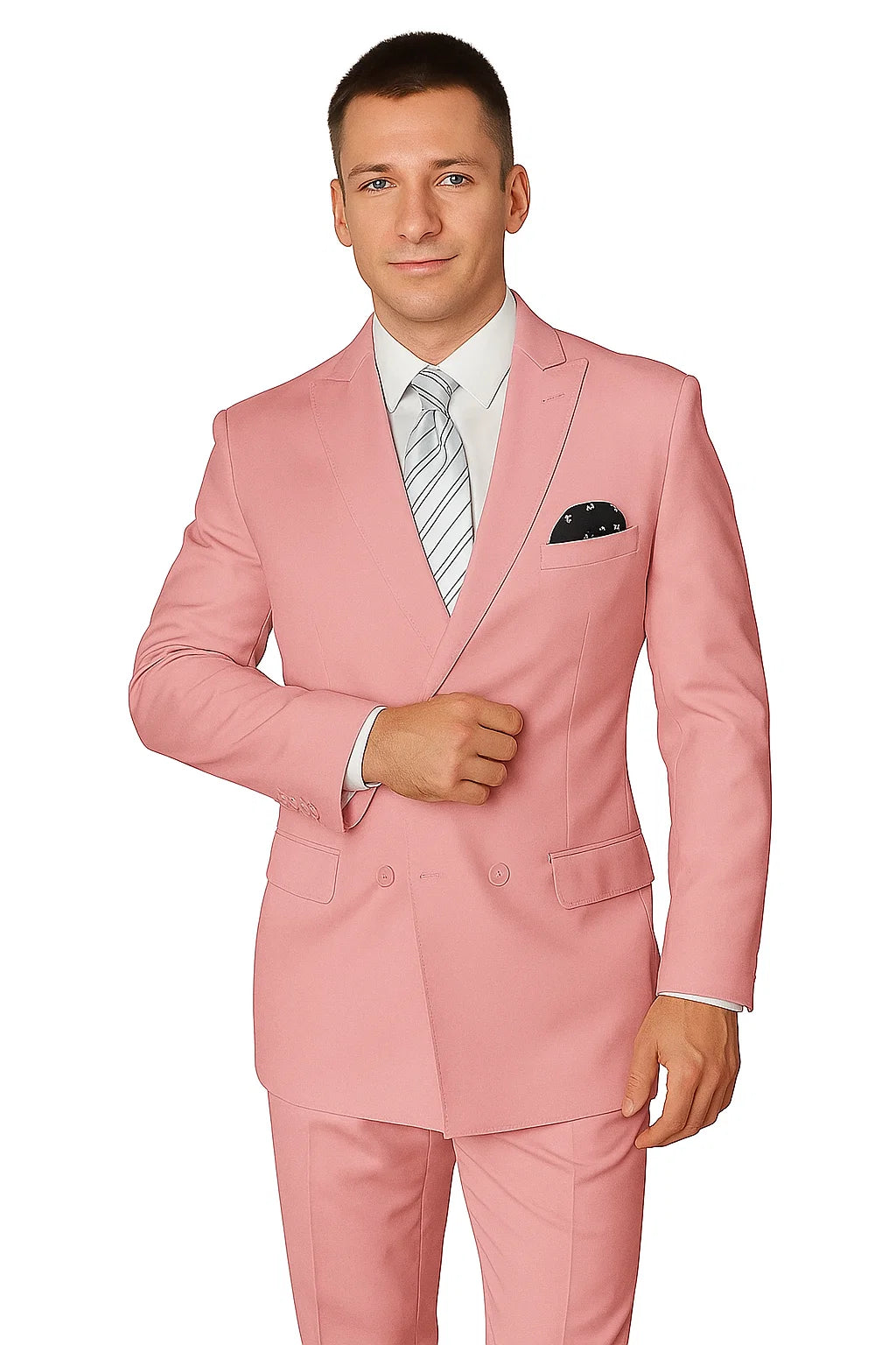 Elegant Men’s Double-Breasted Wool Suit in Soft Blush Pink 7   - from alligatorwarehouse.com