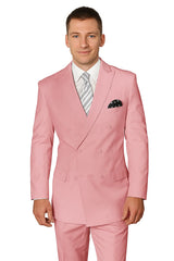 Elegant Men’s Double-Breasted Wool Suit in Soft Blush Pink