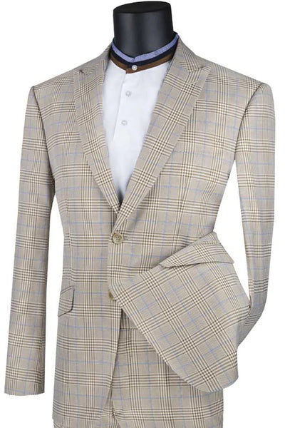 Mens 2 Button Modern Fit Peak Lapel Plaid Suit in Tan 1 CF-0355  - from alligatorwarehouse.com