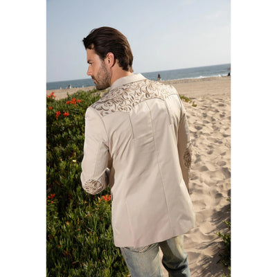 Platini Men’s Beige Embroidered Fashion Blazer