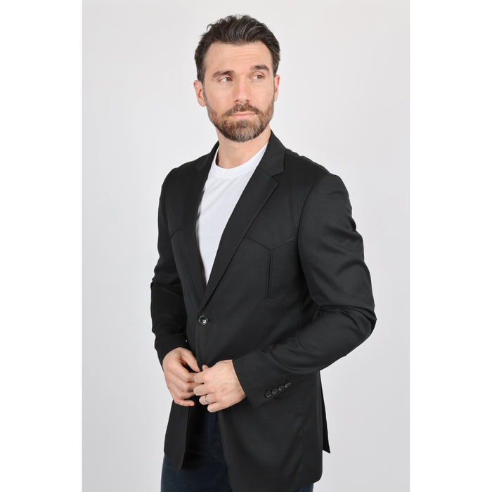 Platini Black Western-Style Sport Coat for Men with Elbow Patches