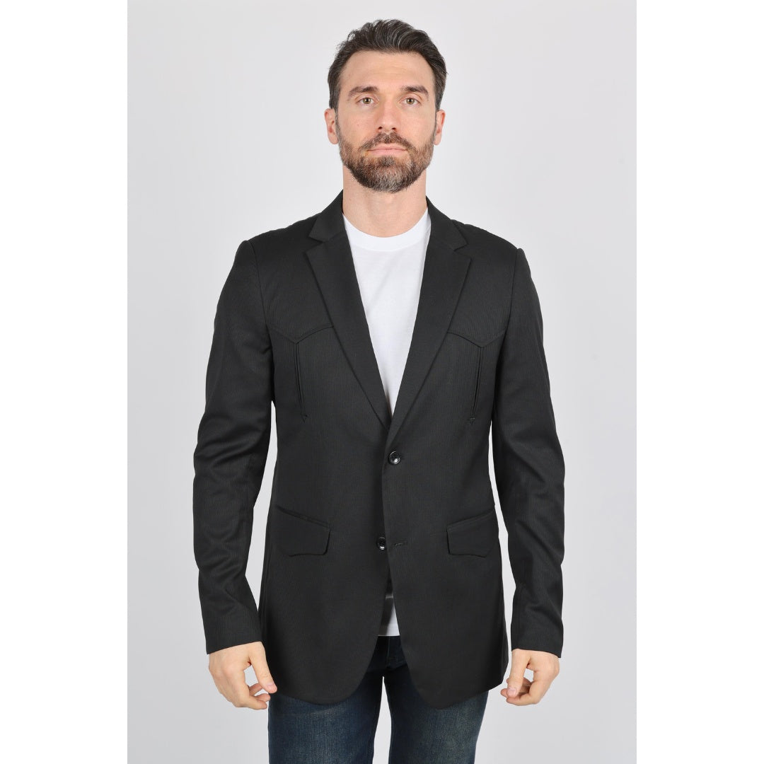 Platini Black Western-Style Sport Coat for Men with Elbow Patches