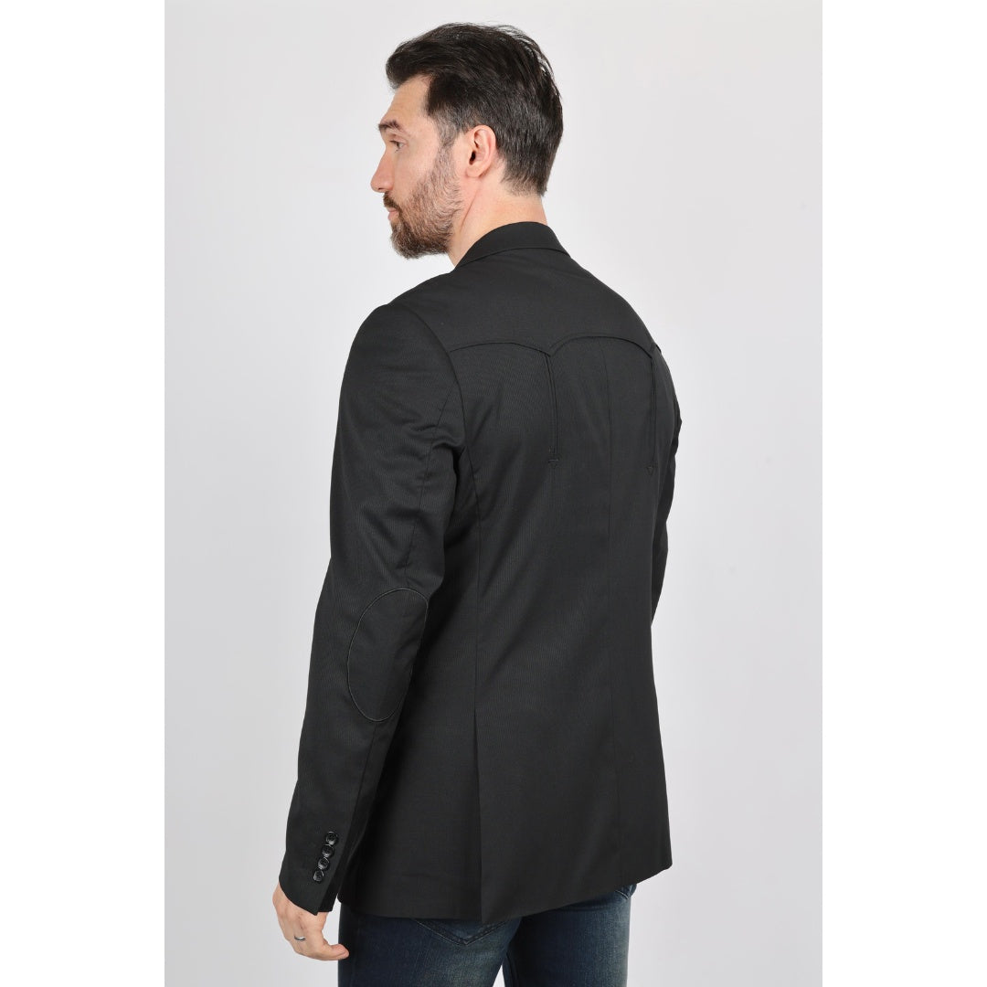 Platini Black Western-Style Sport Coat for Men with Elbow Patches