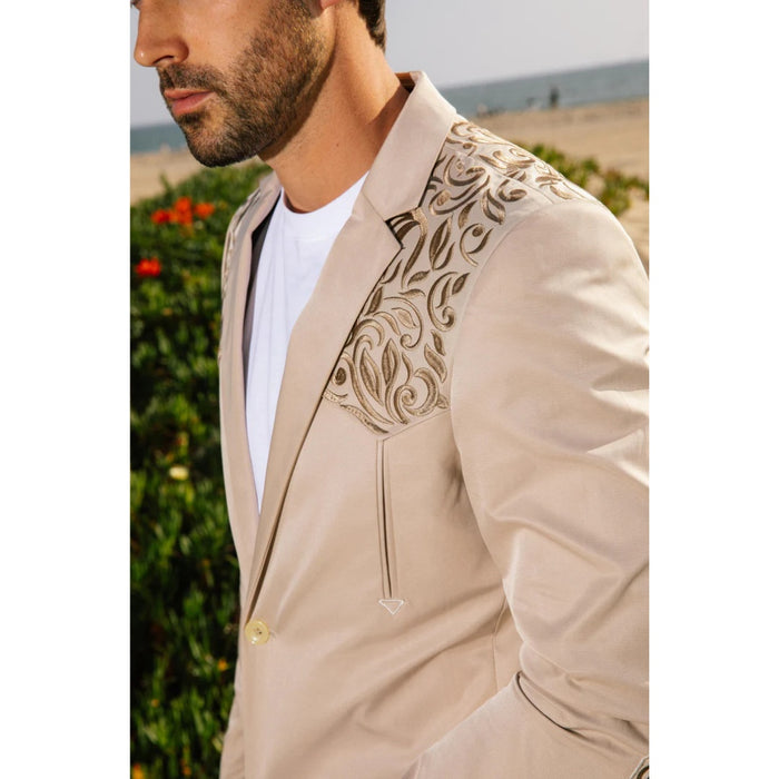 Platini Men’s Beige Embroidered Fashion Blazer