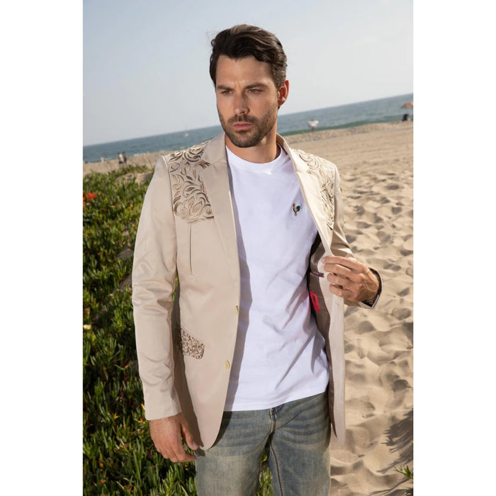 Platini Men’s Beige Embroidered Fashion Blazer