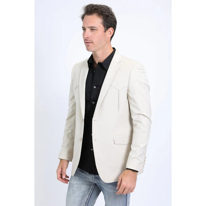 Platini Men’s Beige Western Blazer with Double Button Closure