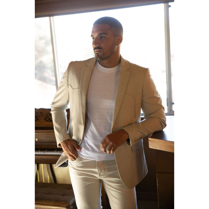 Platini Men’s Beige Western Blazer with Double Button Closure