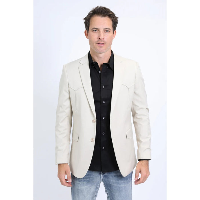 Platini Men’s Beige Western Blazer with Double Button Closure