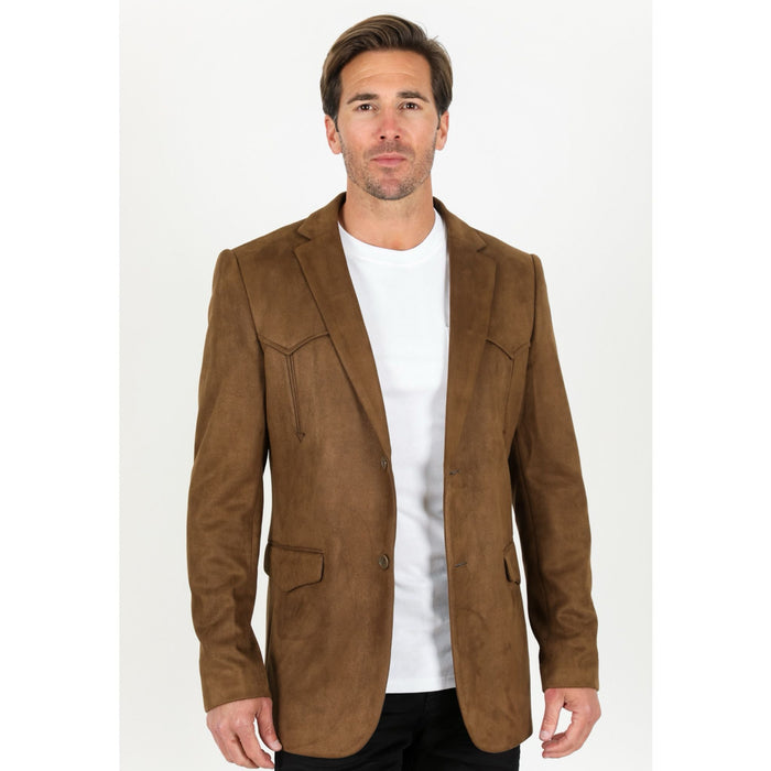 Platini Men’s Brown Faux Suede Double Button Blazer Jacket