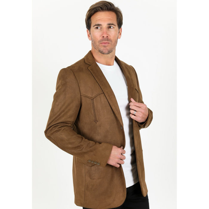 Platini Men’s Brown Faux Suede Double Button Blazer Jacket