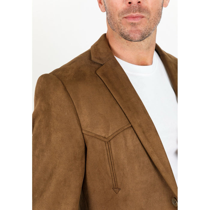 Platini Men’s Brown Faux Suede Double Button Blazer Jacket