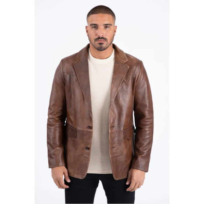 Platini Men’s Classic Brown Genuine Leather Blazer
