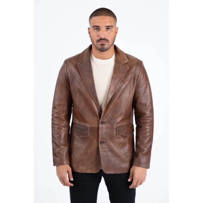 Platini Men’s Classic Brown Genuine Leather Blazer