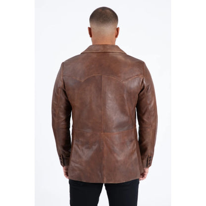 Platini Men’s Classic Brown Genuine Leather Blazer