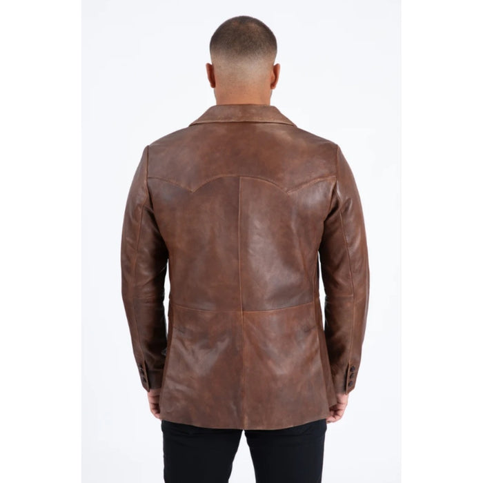 Platini Men’s Classic Brown Genuine Leather Blazer
