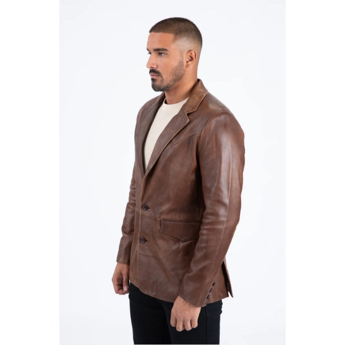 Platini Men’s Classic Brown Genuine Leather Blazer