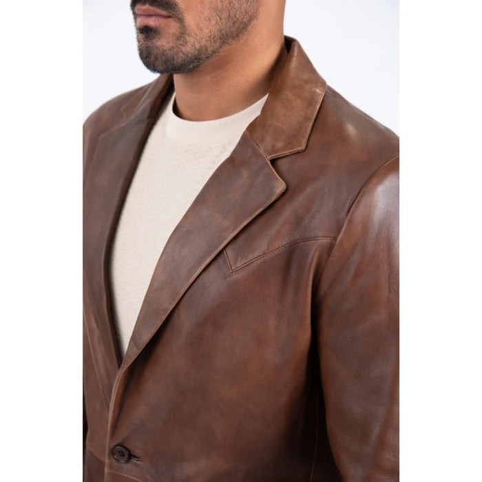Platini Men’s Classic Brown Genuine Leather Blazer